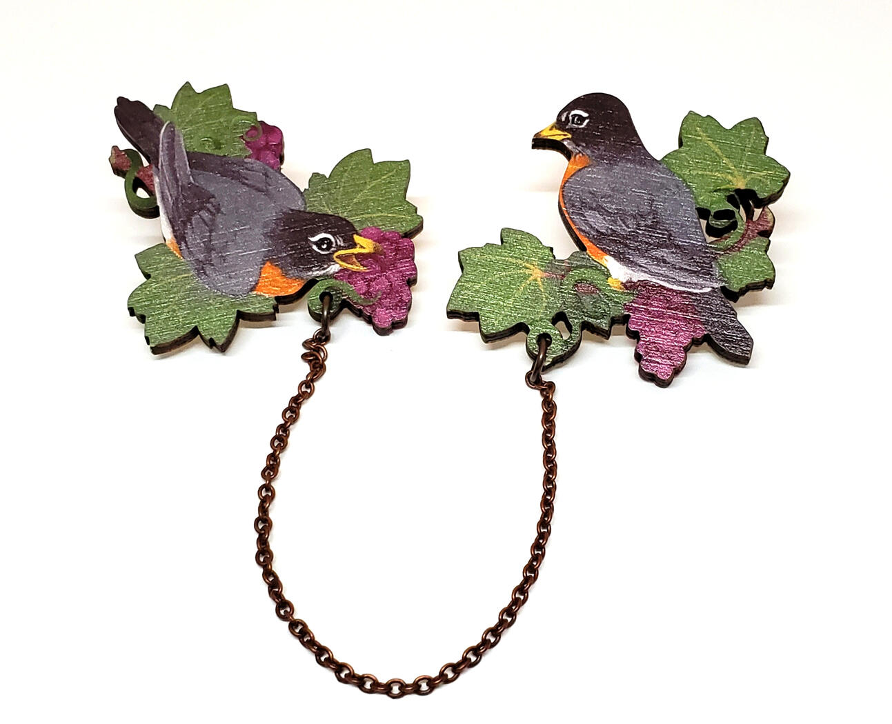 Robin wooden collar pins (original)